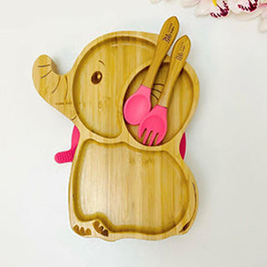 Elephant bamboo suction plate + Spoon + Fork