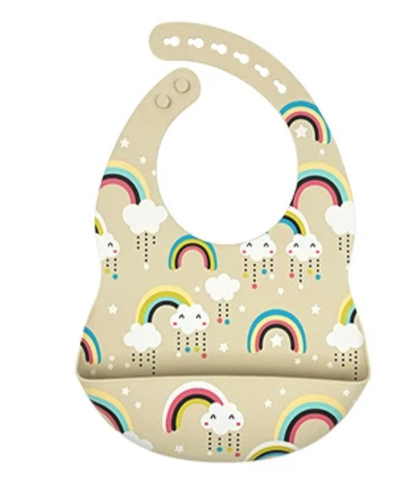 Baby / Toddler Silicone Printed Pattern Bib Weaning Set. ( Sky Rainbow Bib)