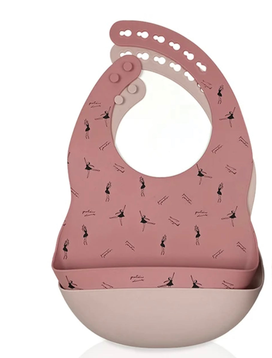 Baby/Toddler Silicone Patterned Bib Weaning Set, Food Catcher Bib, Suction Bowl + Spoon, Eco-Friendly. (Ballerina)