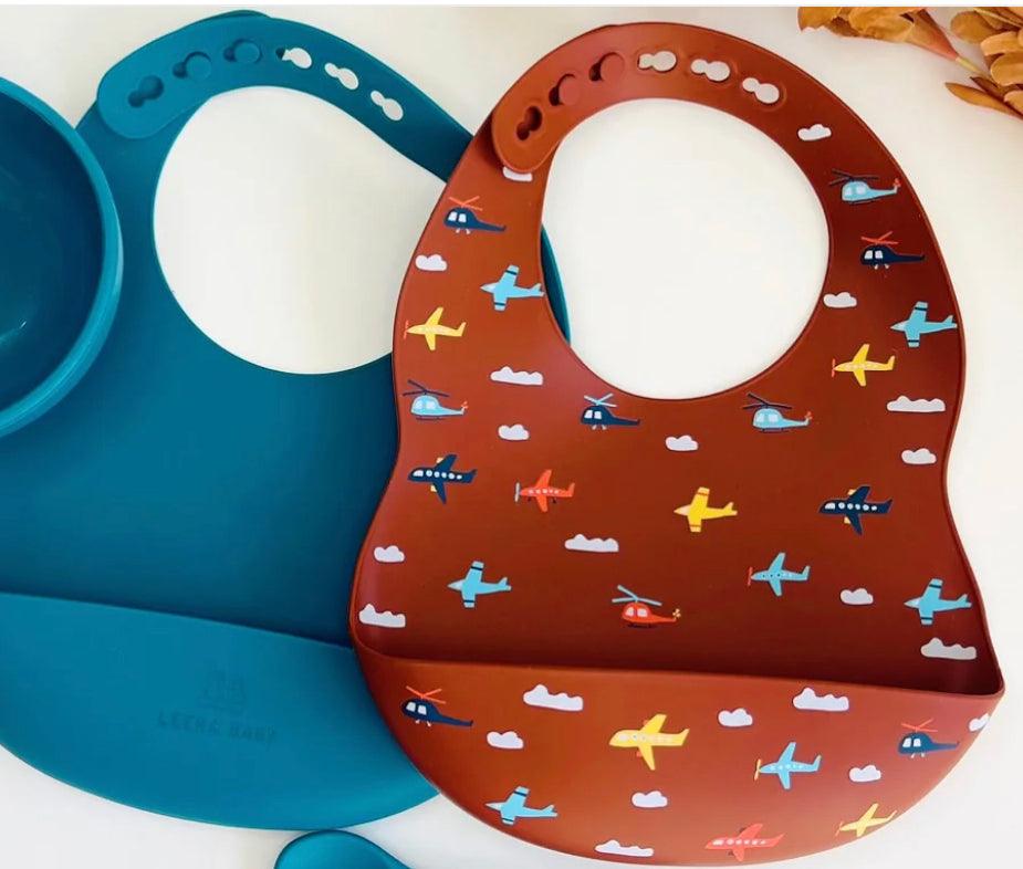 Baby / Toddler Silicone Patterned Bib Weaning Set (Airplain)