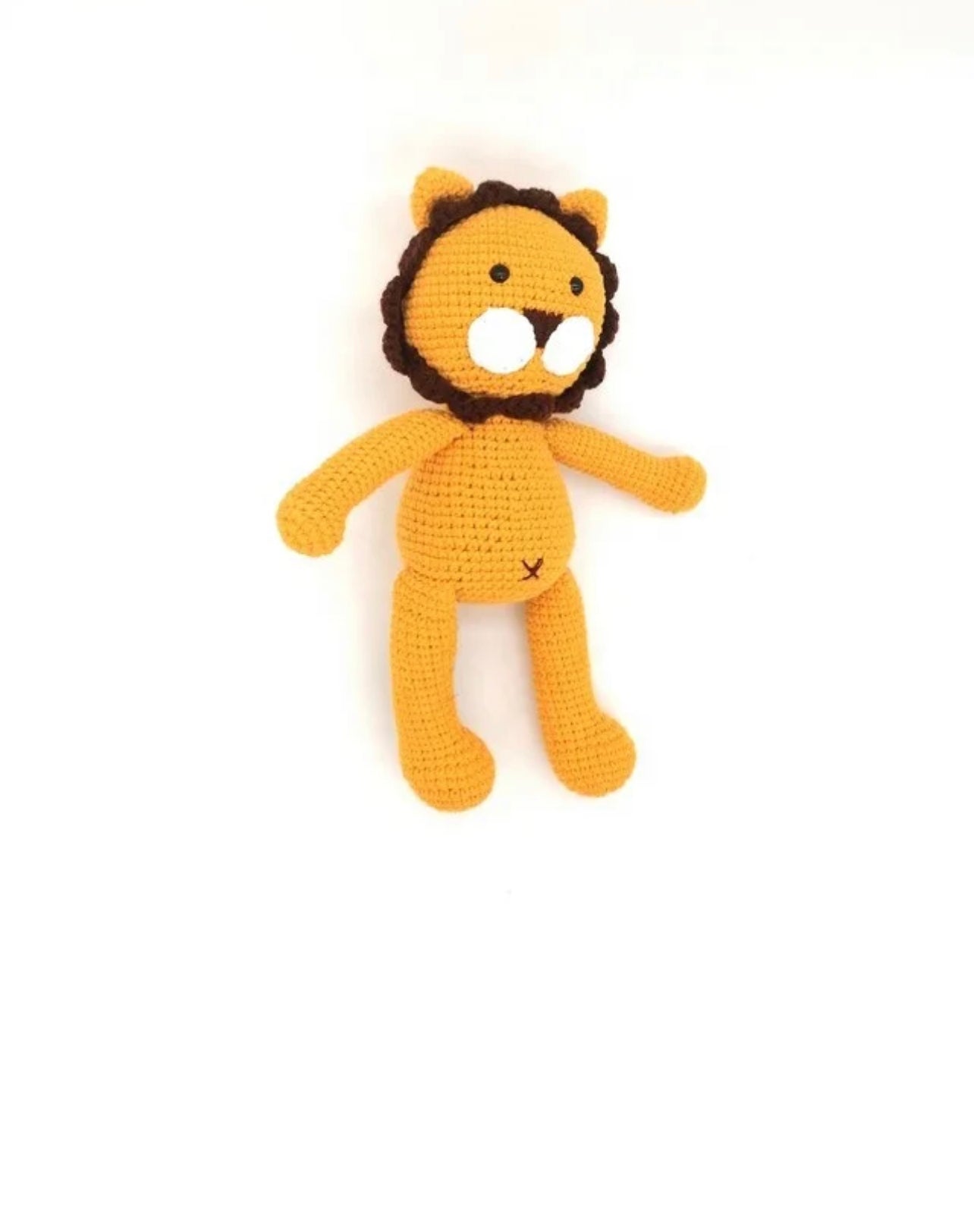 Crochet Lion Toy with Teething Rattle and Pacifier Holder.