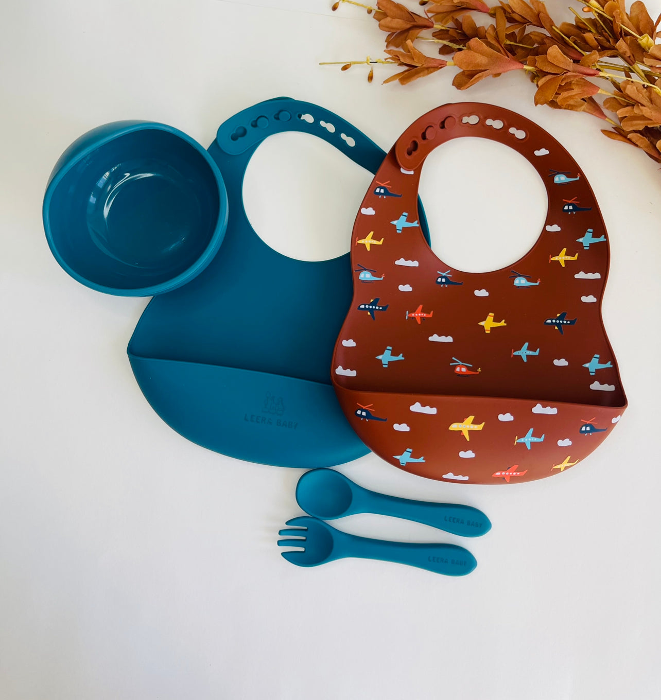 Baby / Toddler Silicone Patterned Bib Weaning Set (Airplain)