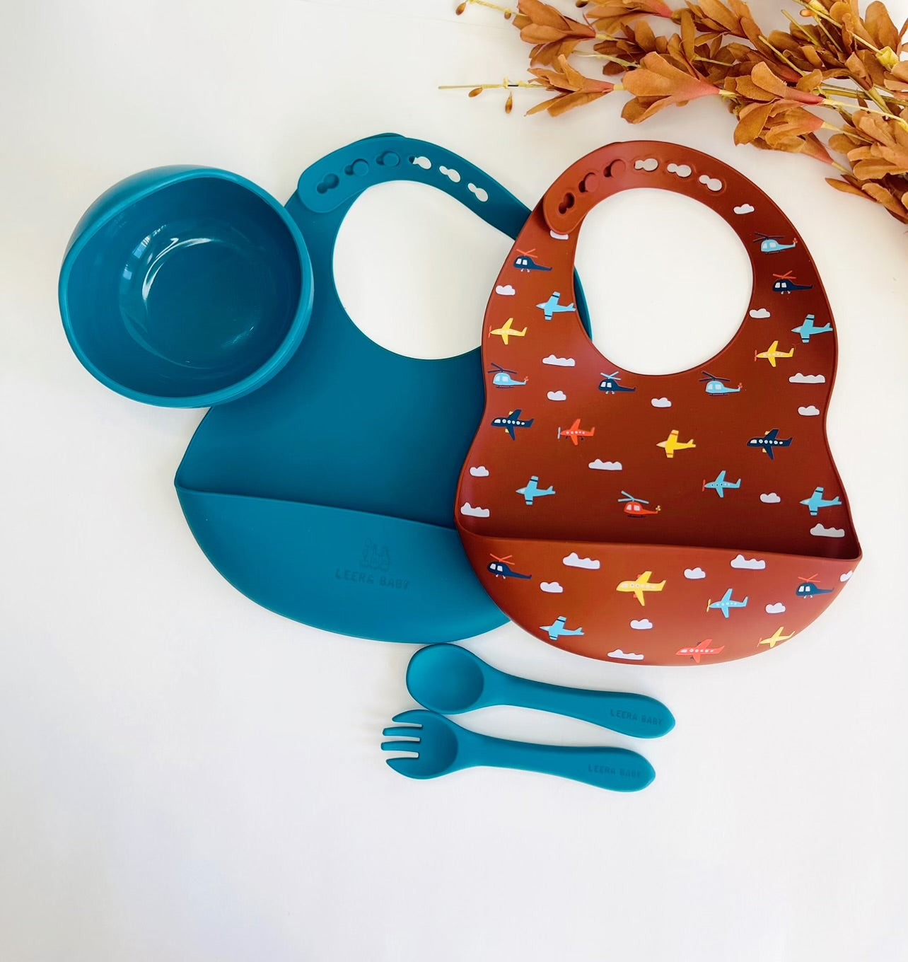 Baby / Toddler Silicone Patterned Bib Weaning Set (Airplain)