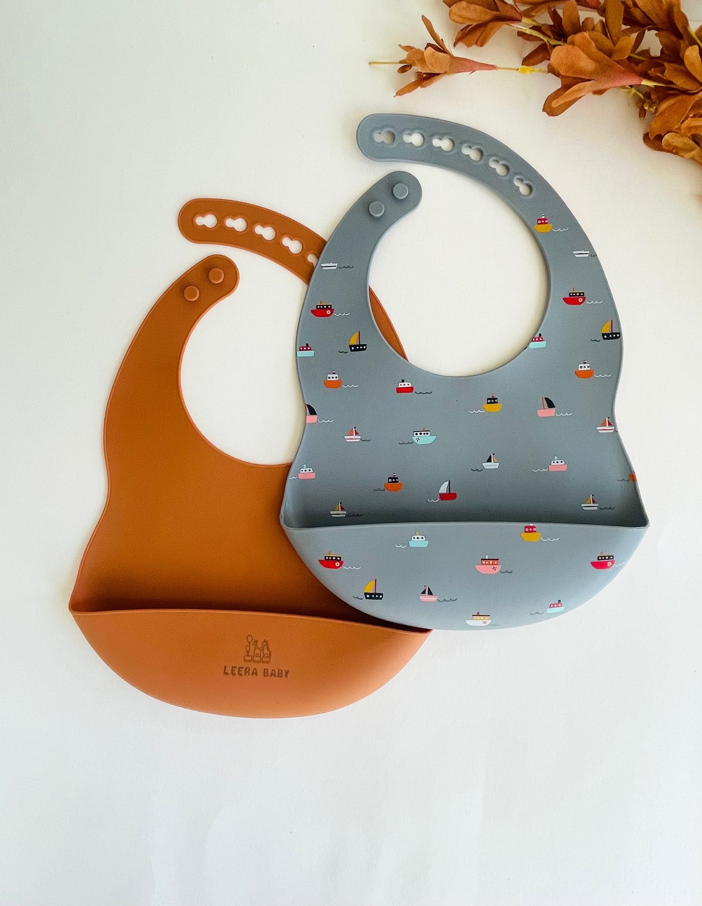 Baby / Toddler Silicone Printed Pattern Bib Weaning Set. (Boat)