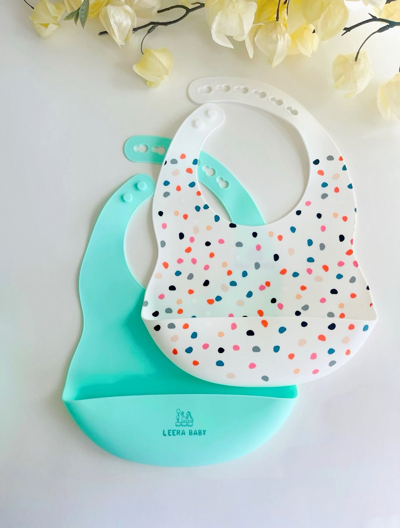 Baby / Toddler Silicone Printed Pattern Bib Weaning Set. ( Dots )