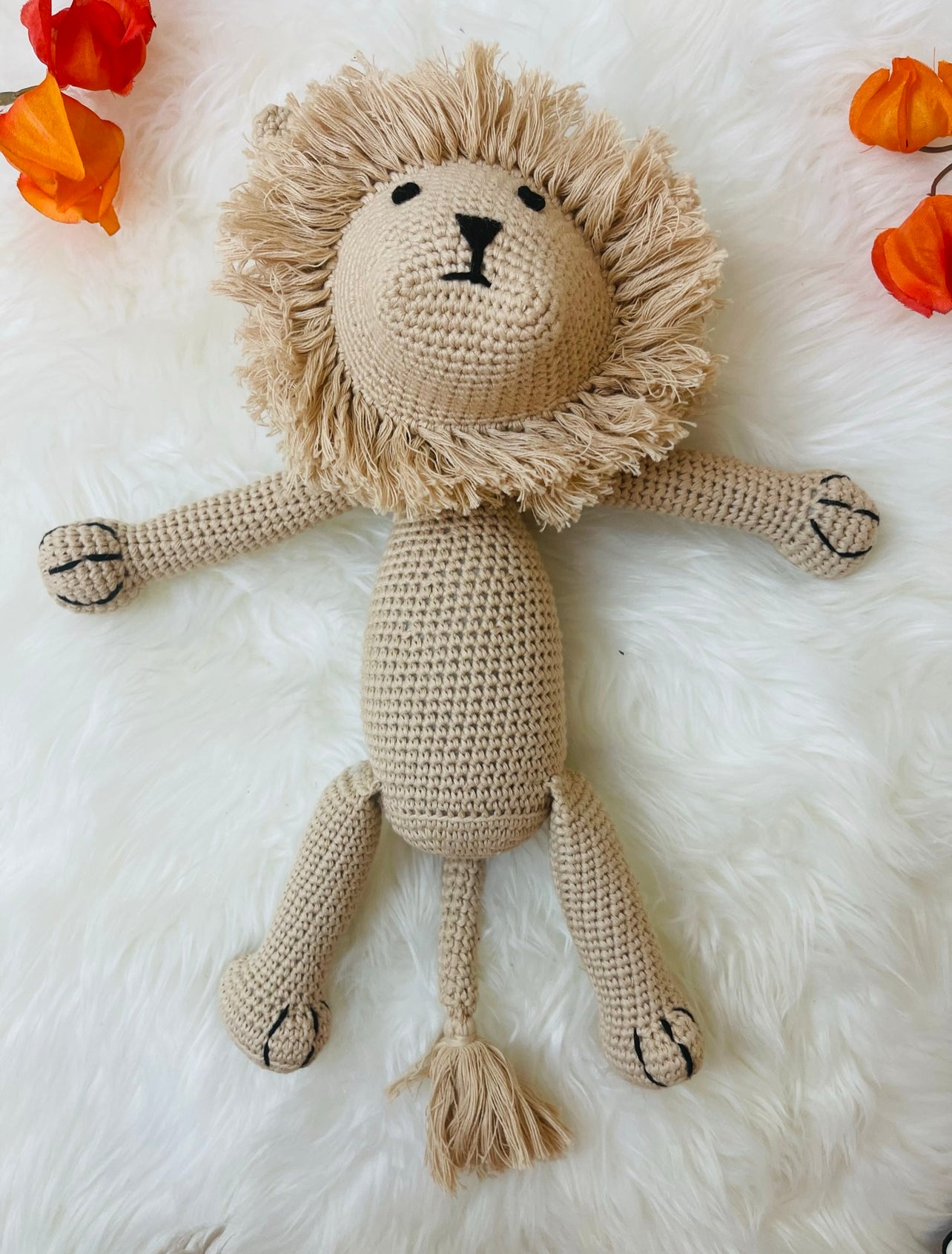 Crochet Lion Toy with Animal Shape Rattle and Teether