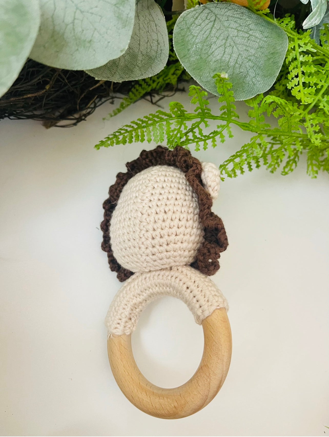 Crochet Lion Toy with Animal Shape Rattle and Teether