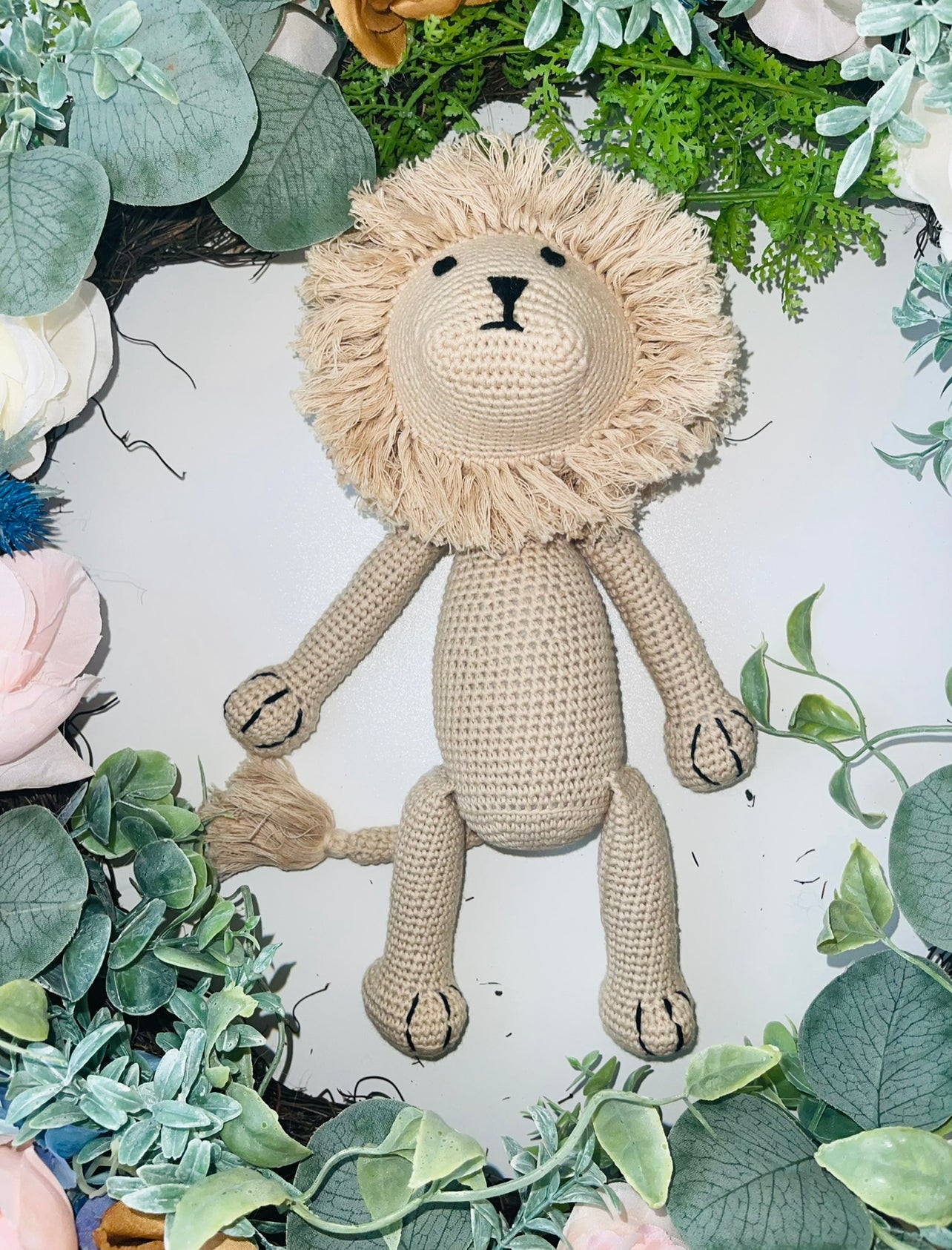 Crochet Lion Toy with Animal Shape Rattle and Teether