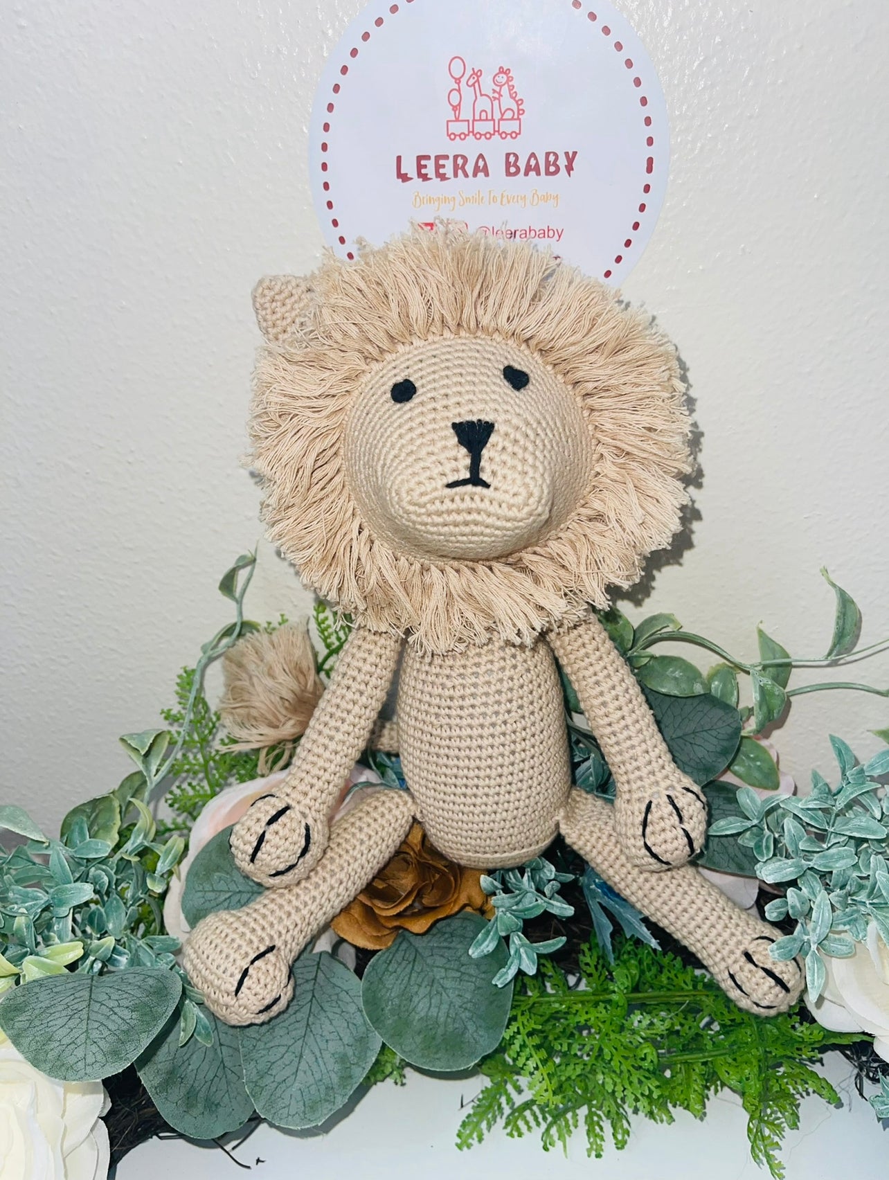 Crochet Lion Toy with Animal Shape Rattle and Teether