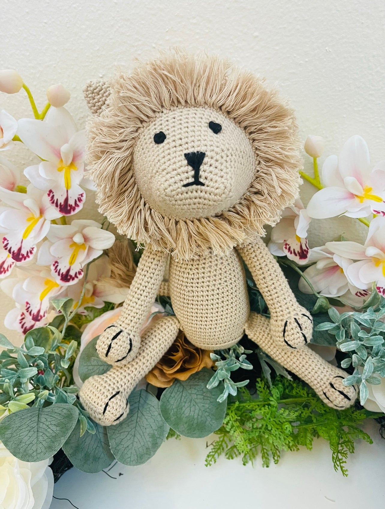 Crochet Lion Toy with Animal Shape Rattle and Teether