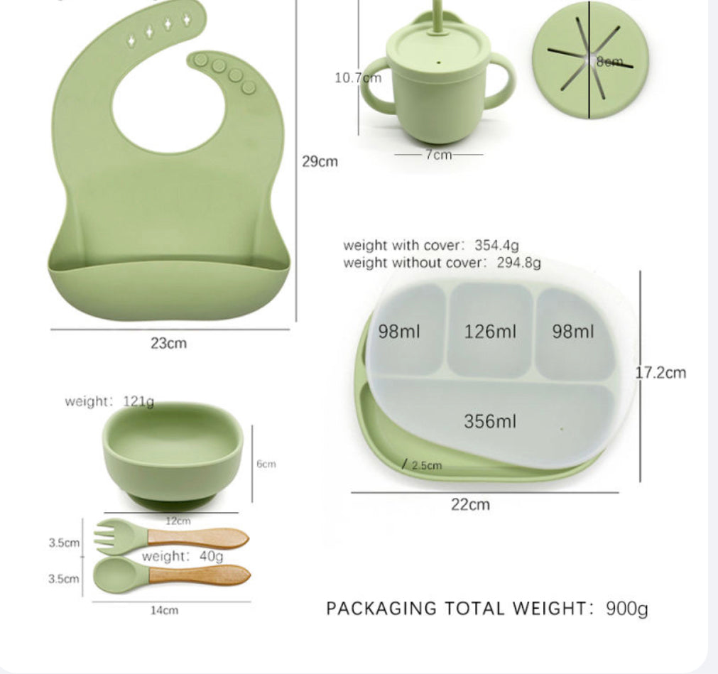 Complete Silicon Suction Plate Baby/Toddler Feeding Set, Baby Led Weaning Supplies, First Stage Solid Food Utensils