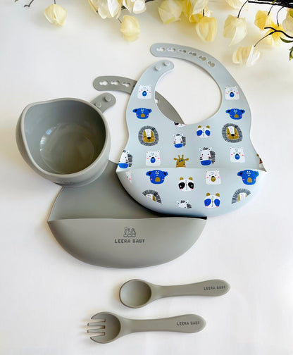 Silicone Patterned Bib Weaning Set