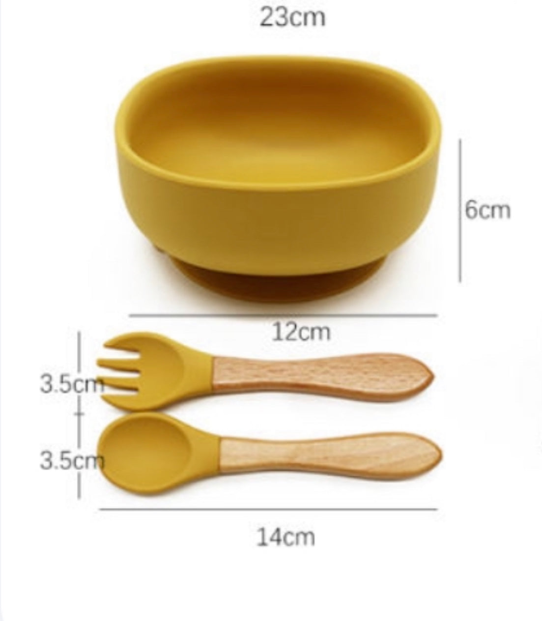 Silicone Suction bowl with spoon and Fork(Yellow).