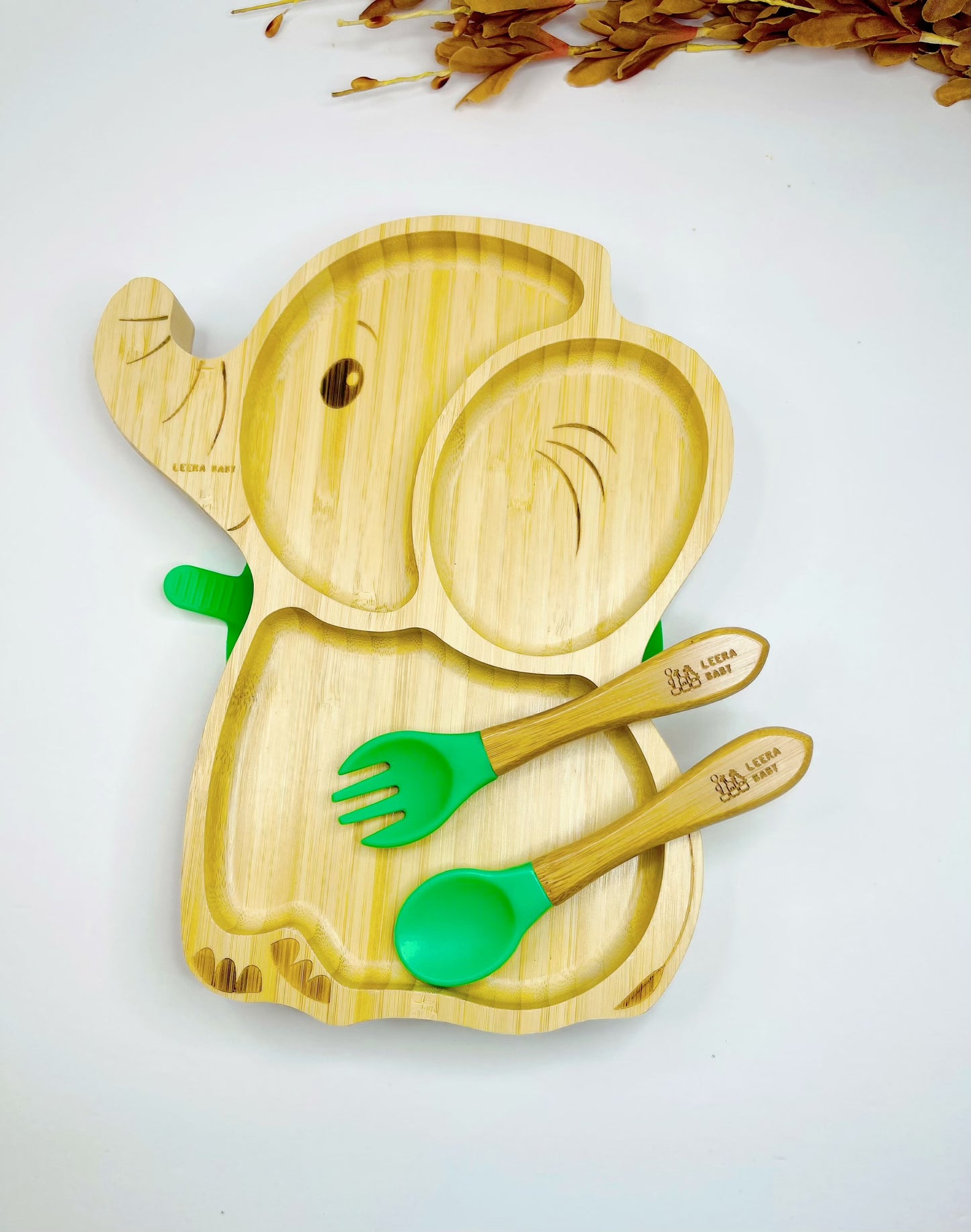 Elephant bamboo suction plate + Spoon + Fork