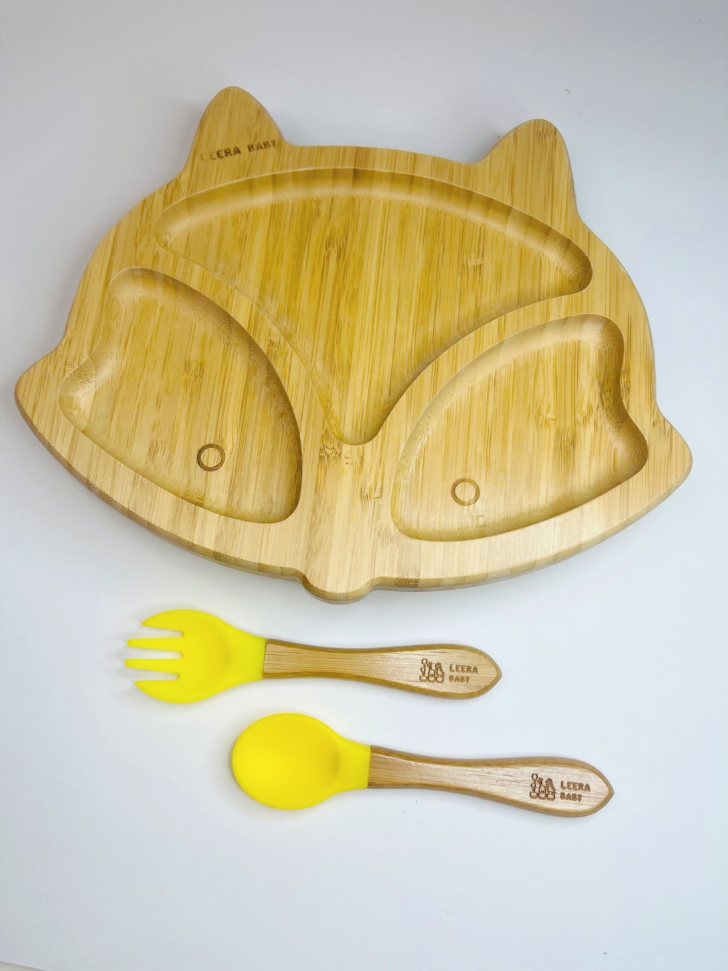 Fox Animal Bamboo Suction Plate + Spoon + Fork