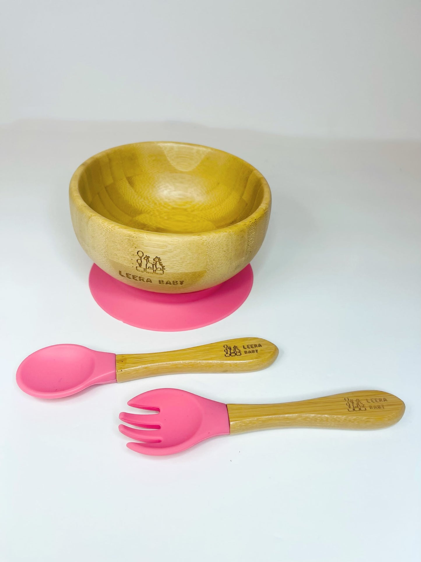 Bamboo Silicone Suction Bowl + Spoon + Fork, Baby / Toddler Weaning Bowl, Eco-Friendly.