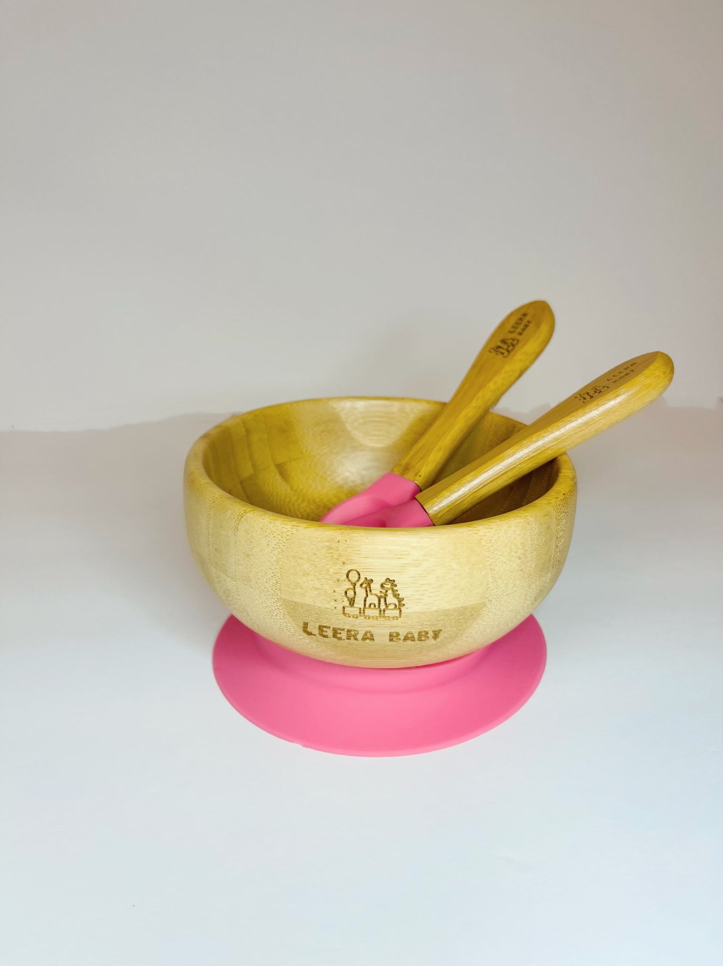 Bamboo Silicone Suction Bowl + Spoon + Fork, Baby / Toddler Weaning Bowl, Eco-Friendly.