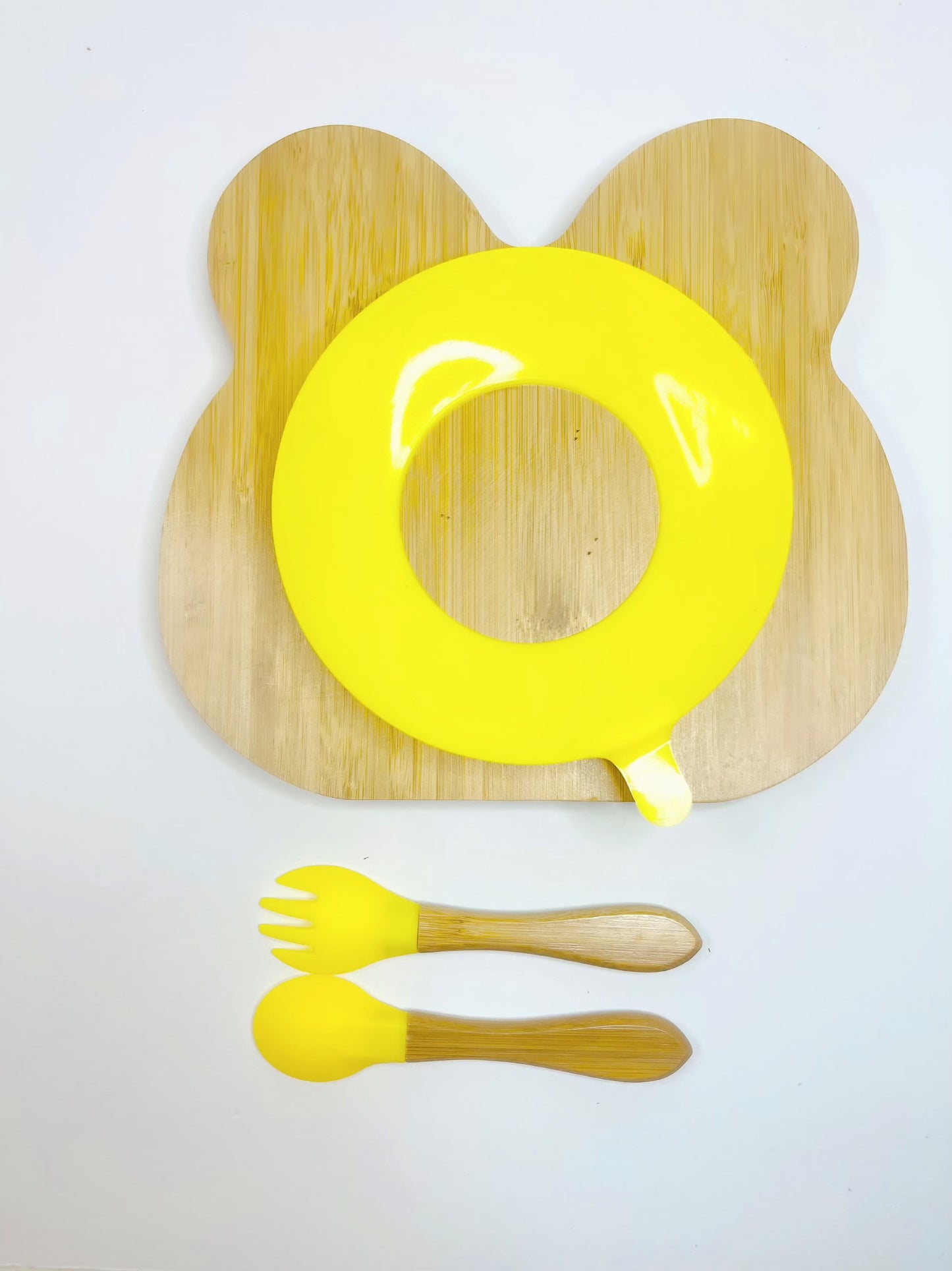 Animal Bear Bamboo Suction Plate, + Spoon + Fork