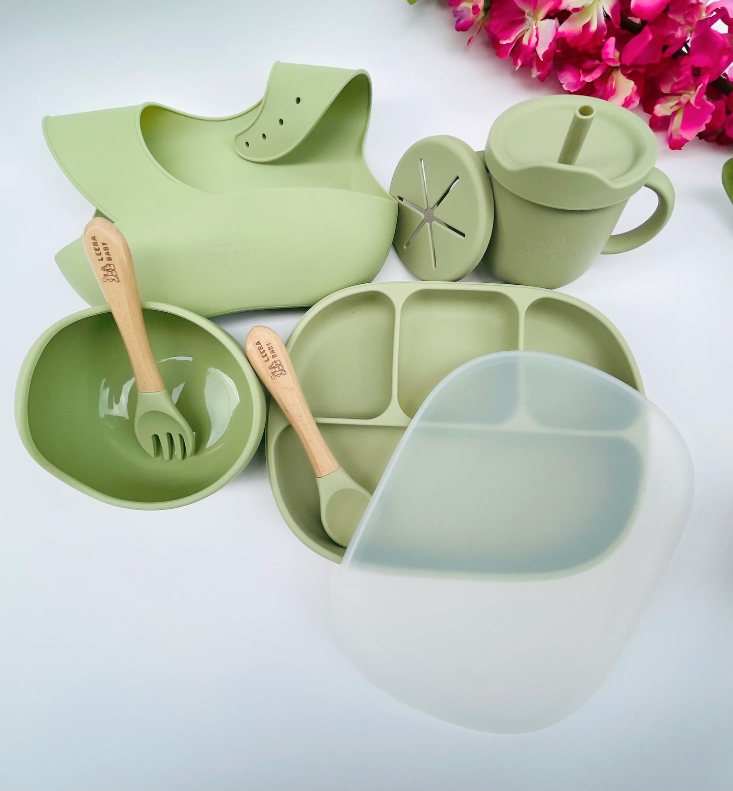 Complete Silicon Suction Plate Baby/Toddler Feeding Set, Baby Led Weaning Supplies, First Stage Solid Food Utensils